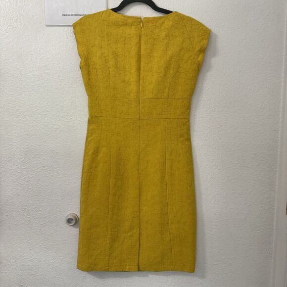 Nanette Lepore Dress Size 4 Yellow Sleeveless Knee Length Floral Jacquard Modest - Picture 3 of 6